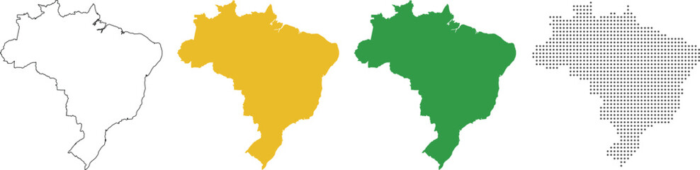 Brazil map detailed in outline, yellow, green, dotted style