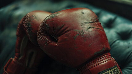 Red boxing gloves resting on a blue surface, captured on Boxing Day in a local gym setting
