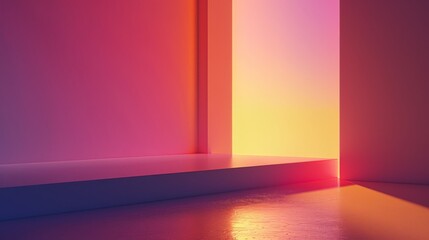 Wallpaper A minimalist space featuring a platform bathed in vivid colors, ideal for product presentations or abstract compositions