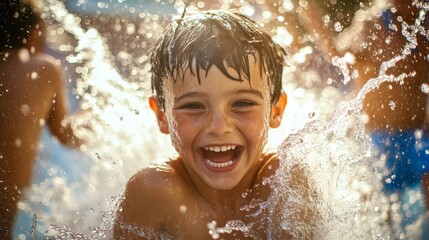 Obraz premium Joyful Kids Splashing in Water Ride Under the Sun