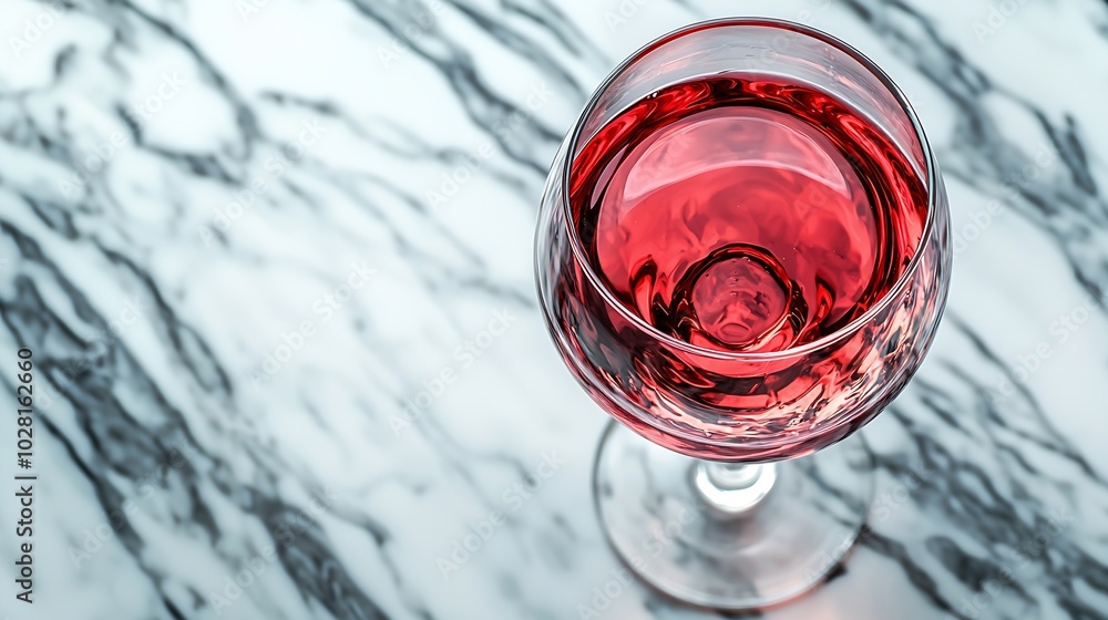 Poster red wine in glass marble background close up top view : generative ai