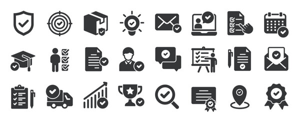 Checkmark glyph solid icons collection. Containing check, approve, checklist, agreement. Minimal icon and symbol series vector illustration