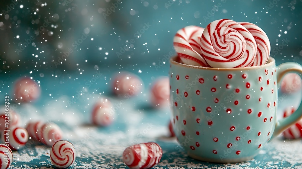 Poster candy cane sweets in a mug christmas and new year background copy space : generative ai