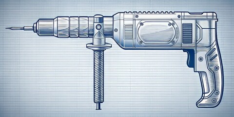 Illustration of a hammer drill designed for concrete and brick work. This powerful tool efficiently tackles tough material, making it essential for construction and renovation projects.