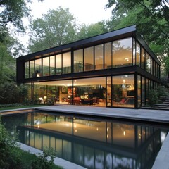 Fototapeta premium Contemporary house design with glass walls