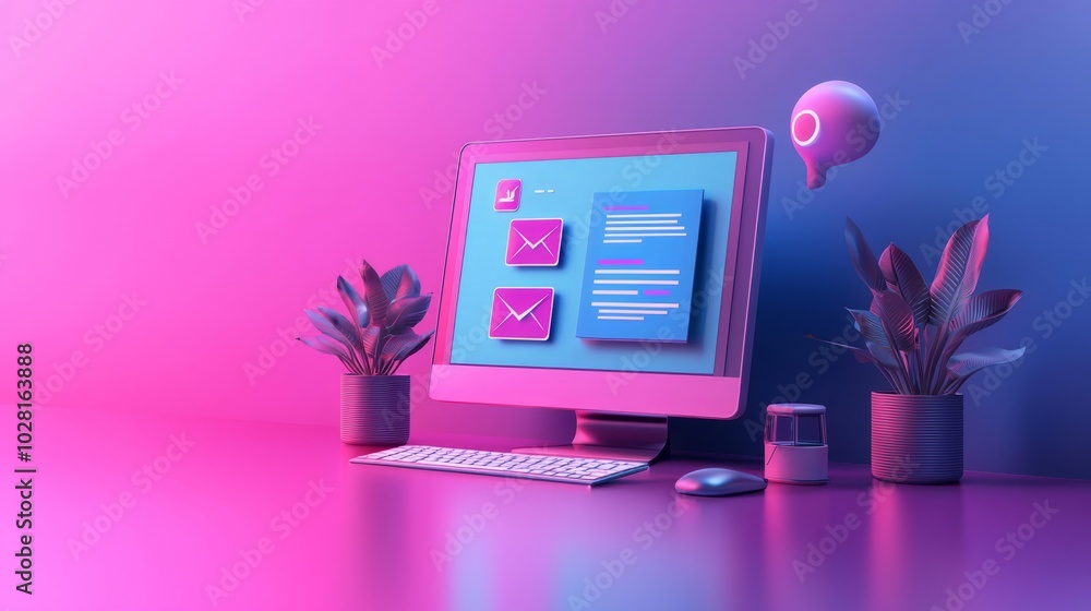 Poster minimalist computer screen with icon and resume display