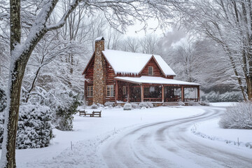 Naklejka premium An American rustic farmhouse's outdoor area reflects a harmonious blend of rural charm and functionality, showcasing the agricultural roots of early American life. 