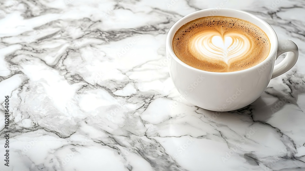 Aufkleber coffee espresso in white cup of marble table background copy space close up : generative ai