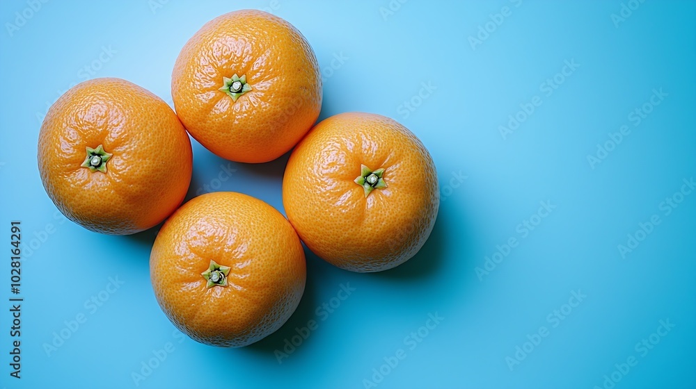 Aufkleber fresh oranges on blue background top view copy space : generative ai