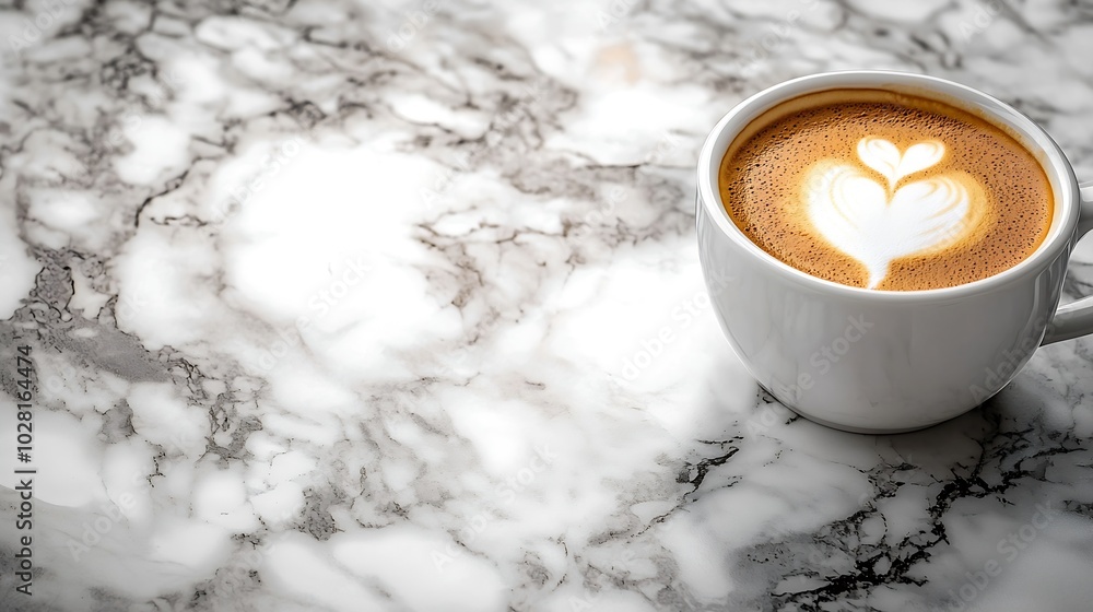 Poster coffee espresso in white cup marble background close up copy space : generative ai