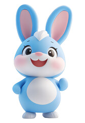 Obraz premium Cute Blue Rabbit Cartoon Illustration on Transparent Background, Perfect for Kids' Designs and Easter Themes