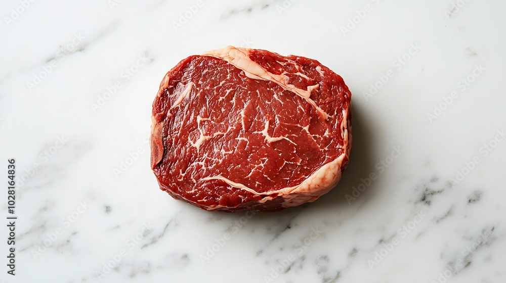 Poster fresh raw beef steak isolated on white top view : generative ai