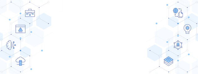 Technology Banner Vector Illustration with Two-sided Icon Style. Line Duotone icon. Containing transfer, gear, error, toolbox, cloud server, nanotechnology, brain, platform