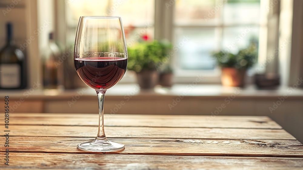 Poster glass of red wine on wooden table copy space close up : generative ai