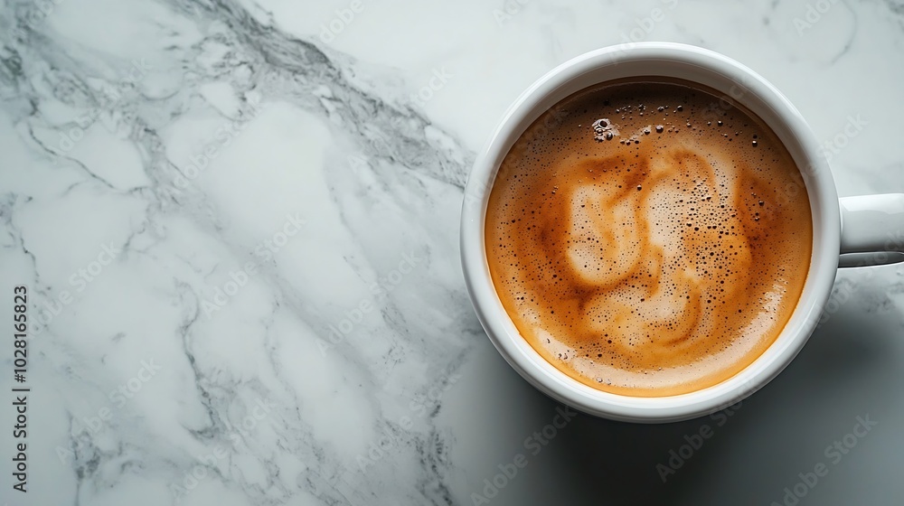 Poster coffee espresso in white cup of marble table background close up top view : generative ai