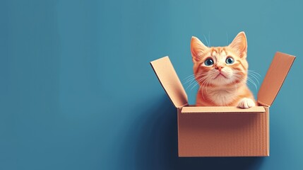 Cute Cat in a Box with Minimalist Background
