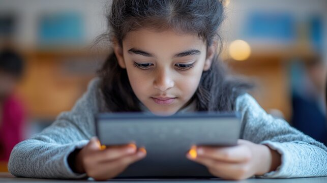 A student using an educational app on a tablet to solve math problems.