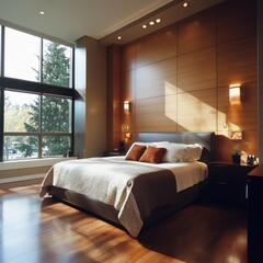 Contemporary master bedroom with sleek lines