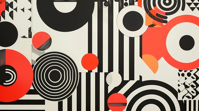 A saturated collors in black and white, unblended collors, geometrycomposed of squares and circles, Generative AI illustrations.