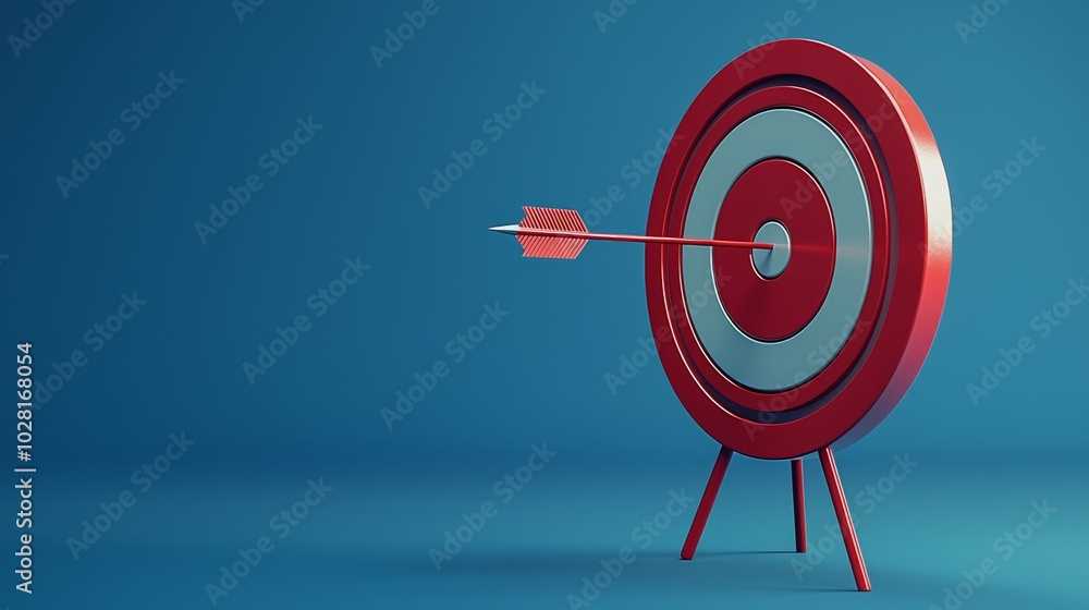 Poster red target with arrow on blue background