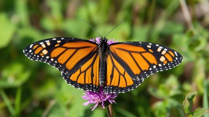 Vibrant Monarch Butterfly on Flowering Plant