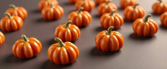 These bright orange candy pumpkins set on a soft background create a playful and inviting Halloween vibe perfect for seasonal celebrations and festivities