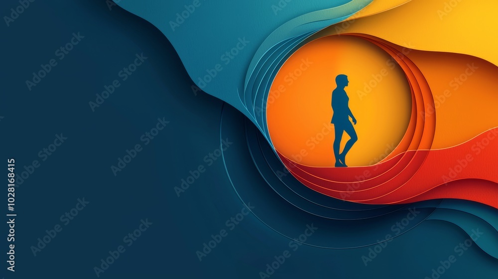 Poster abstract circle design with minimal figure stepping out