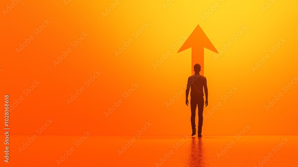 Poster minimalist figure with upward arrow in abstract setting