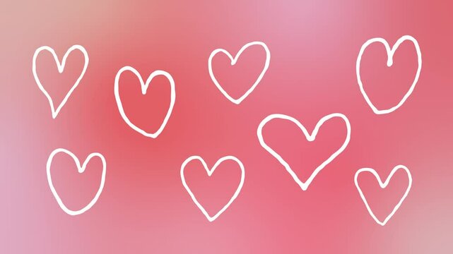 Rough hand drawn heart shape doodle on a pink background.  Love, heart pounding, Valentine's Day. Animated horizontal loop video.