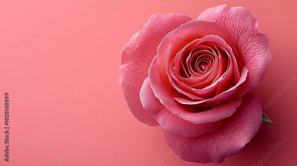 Poster rose flower on pink background copy space top view : generative ai
