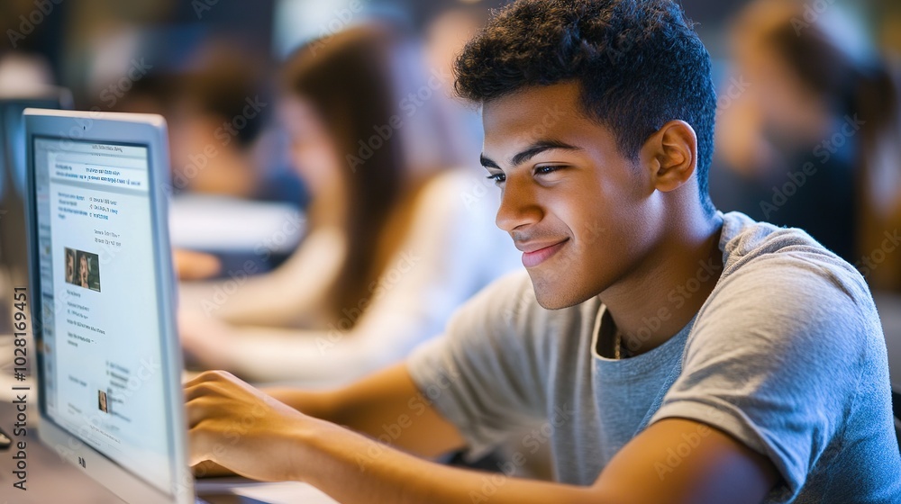 Poster students accessing lessons, quizzes, and grades through a learning management system.