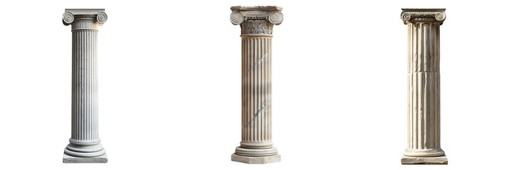 Obraz premium A classic Greek column with fluted detailing, showcasing traditional architectural design isolated on transparent background 