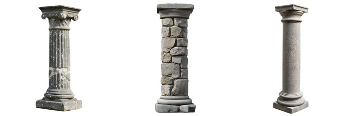 A stone column isolated on transparent background 
