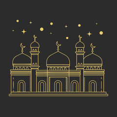 Gold Building Hand drawn mono-line historical mosque church background design