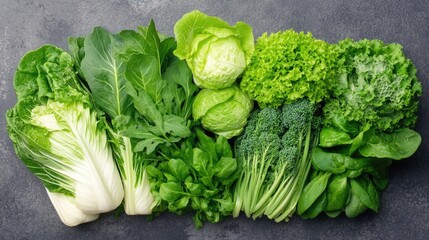 Fresh Green Vegetables on a Dark Background