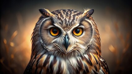 Obraz premium Serene minimalist owl portrait illuminated by soft natural light, perfect for enhancing elegant home decor with a touch of nature's beauty and refinement.