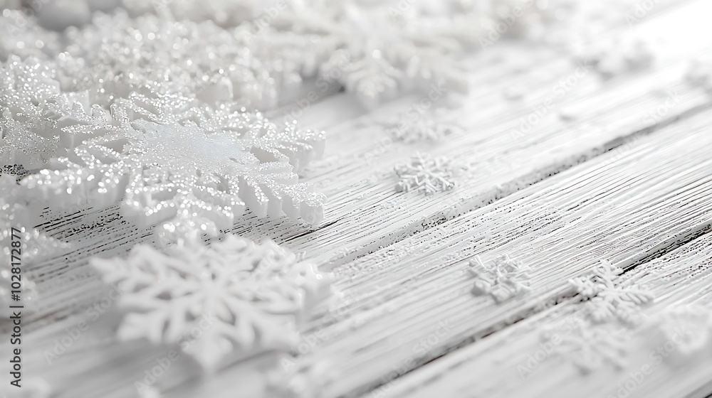 Aufkleber christmas and new year background snowflake on a white wooden background copy space : generative ai
