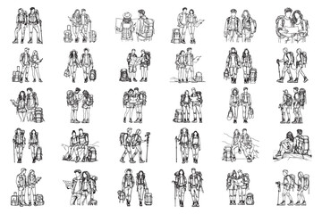 Bundle Line Art Couple Adrenaline Adventure filled journey Hand Drawn Clipart