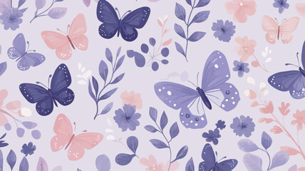 Seamless floral pattern with butterflies and flowers, vector illustration.