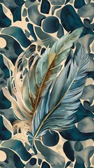 Fototapeta premium Bird feathers from wing. Watercolor background illustration set. Seamless background pattern. Fabric wallpaper print texture.