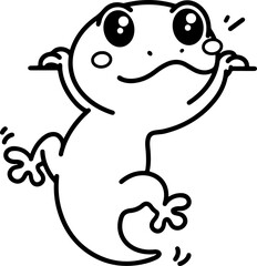 Cute cartoon gecko perched on a wall, hand-drawn in line art style. Vector illustration, isolated for easy use in kid's designs, playful projects, and nature-themed creations.