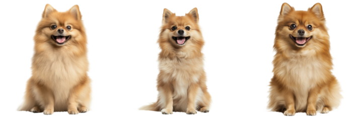 A fluffy Pomeranian dog sitting upright with a happy expression, isolated on a transparent background