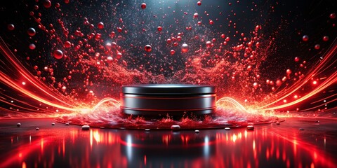 Striking red and black product photography enhanced with luminous particles creates captivating visuals that draw attention and evoke interest in any setting.