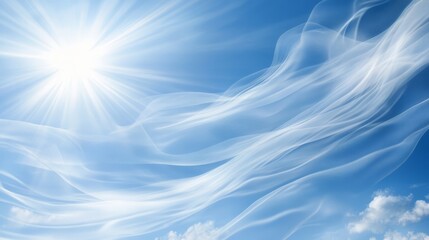 Fototapeta premium Abstract Blue Sky with White Clouds and Sun Rays