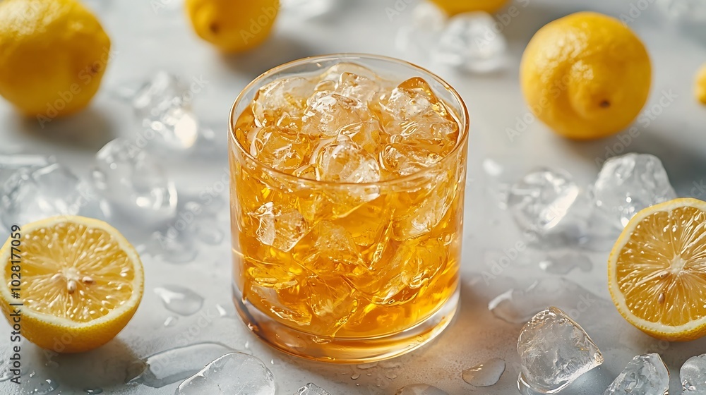 Poster ice tea with fresh lemons grey background close up top view : generative ai
