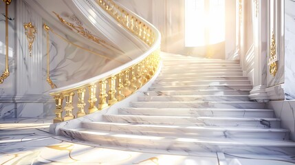 A golden white marble staircase, style palace interior design, Generative AI illustratiions.