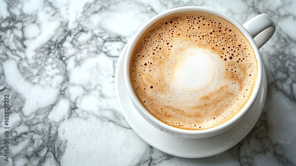 Poster coffee espresso in white cup of marble table background copy space top view : generative ai