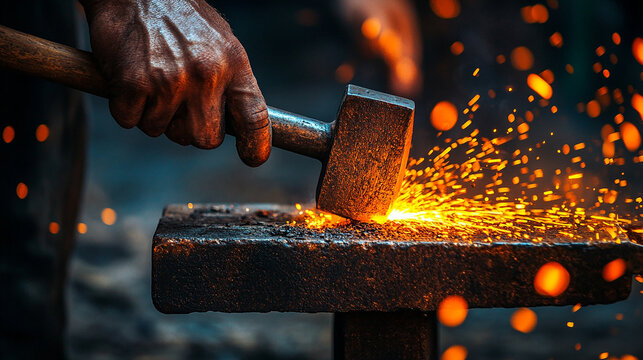 A blacksmith working with a glowing piece of iron