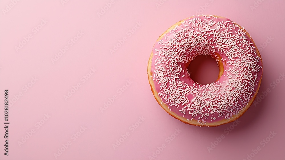 Poster donut on pink background top view copy space : generative ai