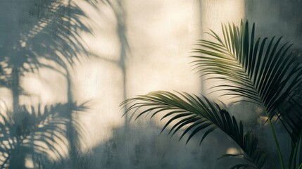 Palm Leaf Shadow and Light on a Textured Wall